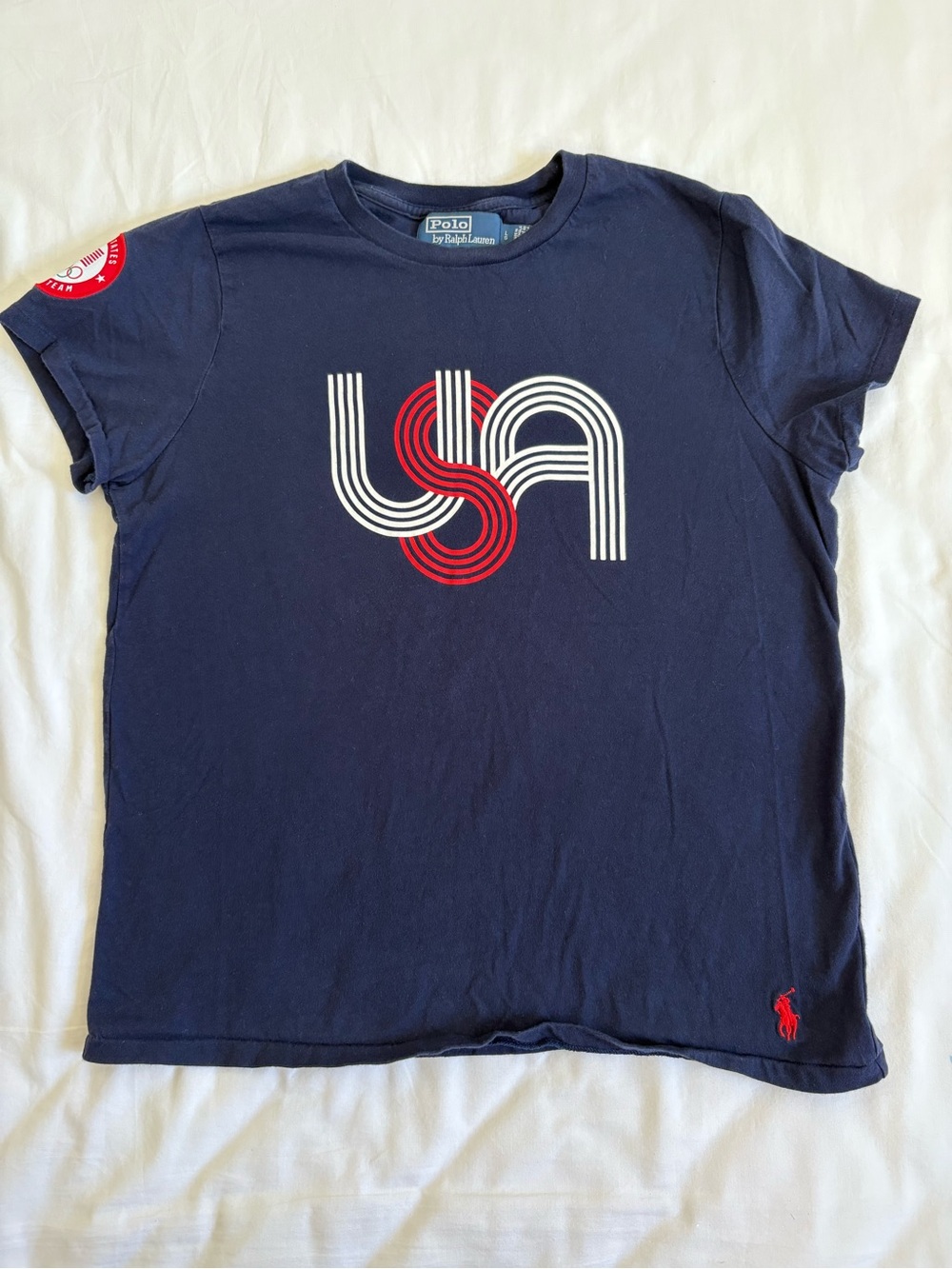 Polo by Ralph Lauren Navy Tee with Red & White USA Graphic